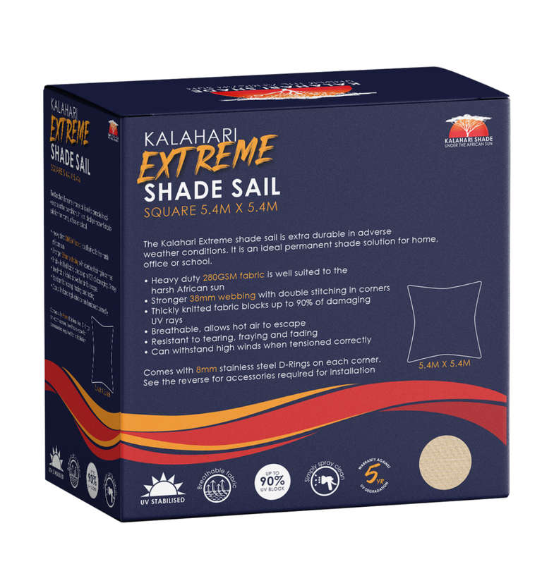 Kalahari Extreme Shade Sail Square 5.4x5.4m - Sand