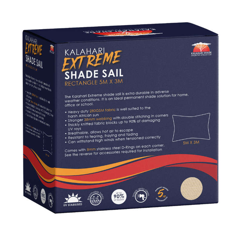 Kalahari Extreme Shade Sail Rectangle 5x3m - Charcoal