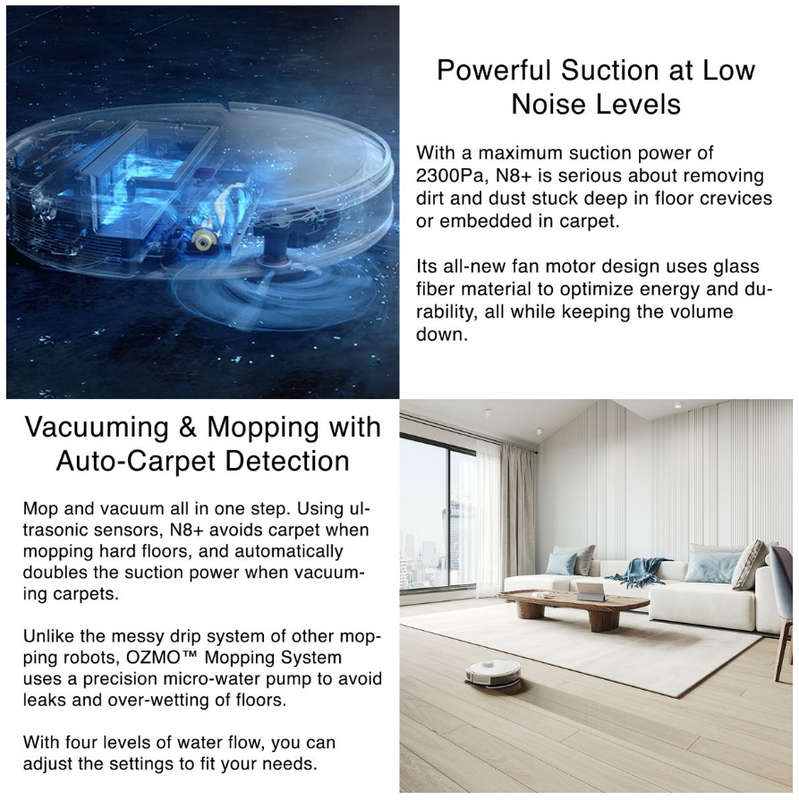 Ecovacs Deebot N8+ Robot Vacuum Cleaner - dToF LiDAR, 110min Runtime