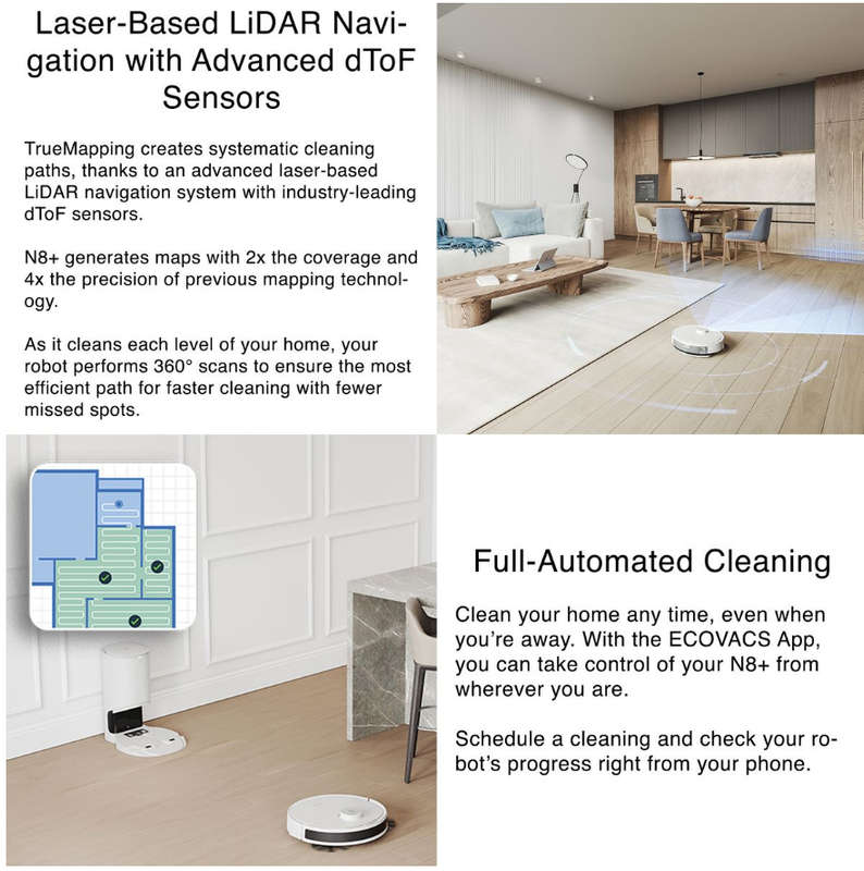 Ecovacs Deebot N8+ Robot Vacuum Cleaner - dToF LiDAR, 110min Runtime