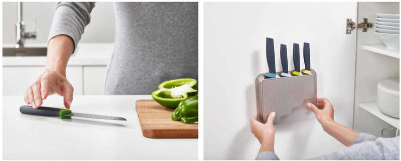 Joseph Joseph DoorStore Knives Elevate Set with Knife Block 3M Adhesive Wall and Cabinet Door Mount