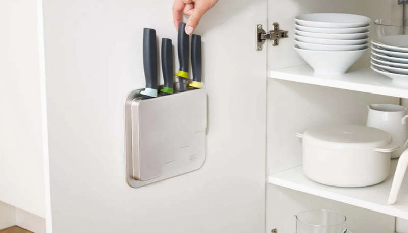 Joseph Joseph DoorStore Knives Elevate Set with Knife Block 3M Adhesive Wall and Cabinet Door Mount