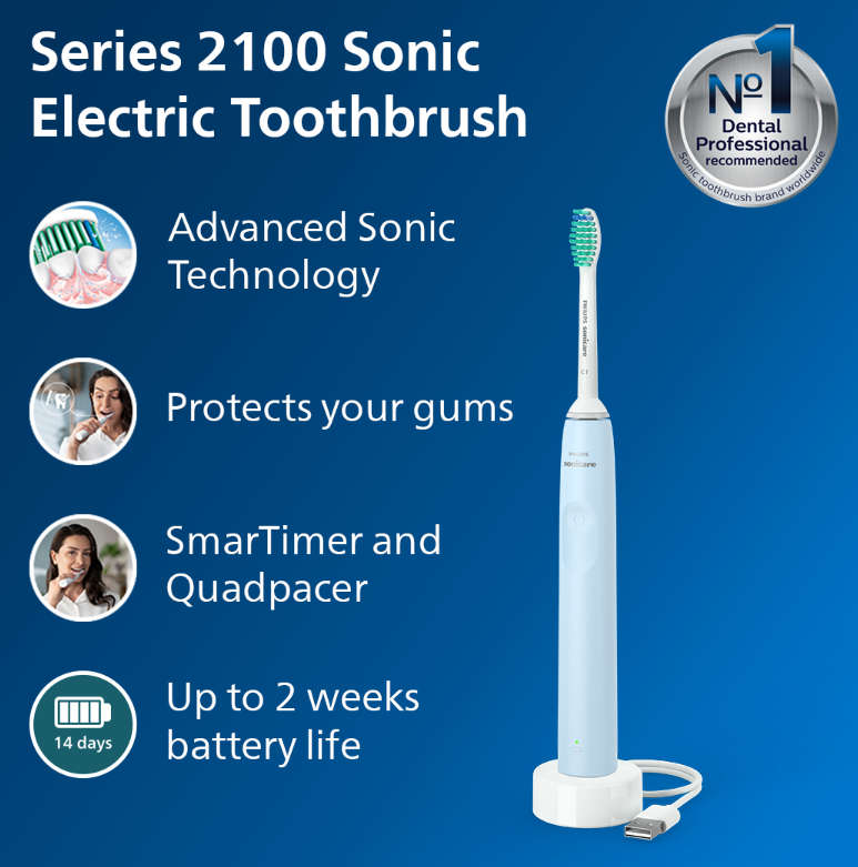 Philips Sonicare 2100 series Electric Toothbrush, HX3651/12 - Light Blue