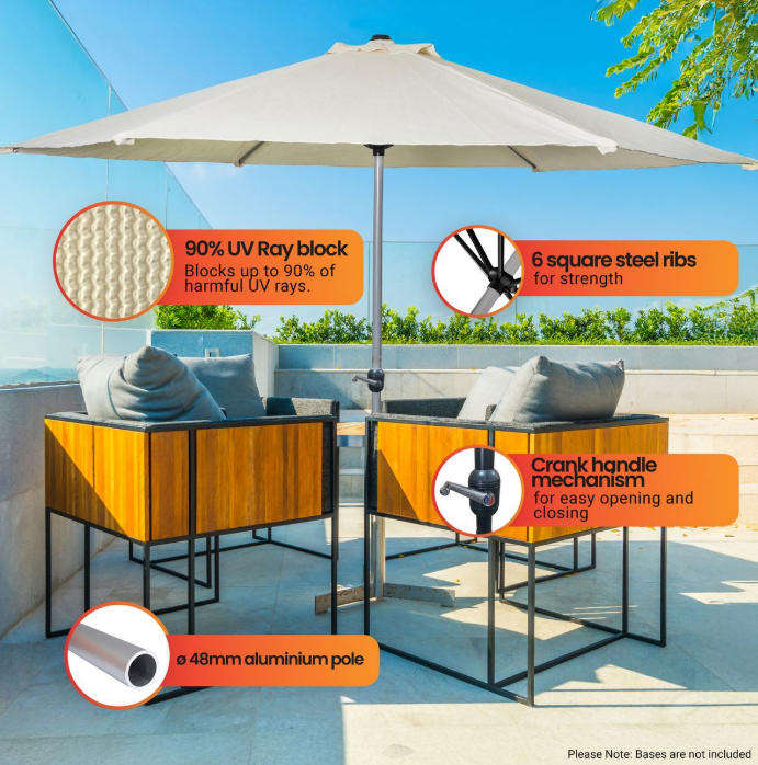 Kalahari Shade 3m Round Market Umbrella - Natural