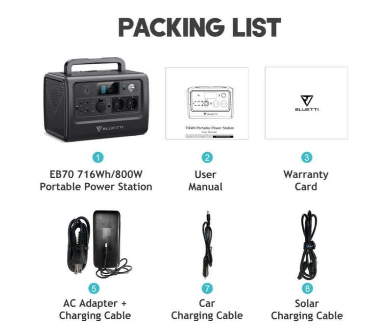 Bluetti Portable Power Station LiFePO4| 1000W 716WH - EB70 - EU Sockets