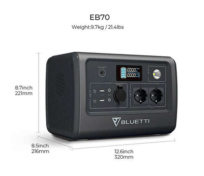 Bluetti Portable Power Station LiFePO4| 1000W 716WH - EB70 - EU Sockets