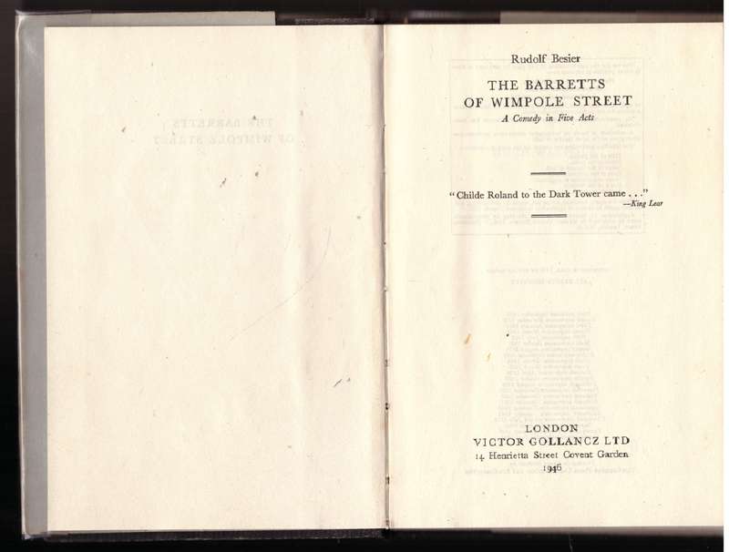 The Barretts of Wimpole Street: A Comedy in Five Acts  --  Rudolf Besier