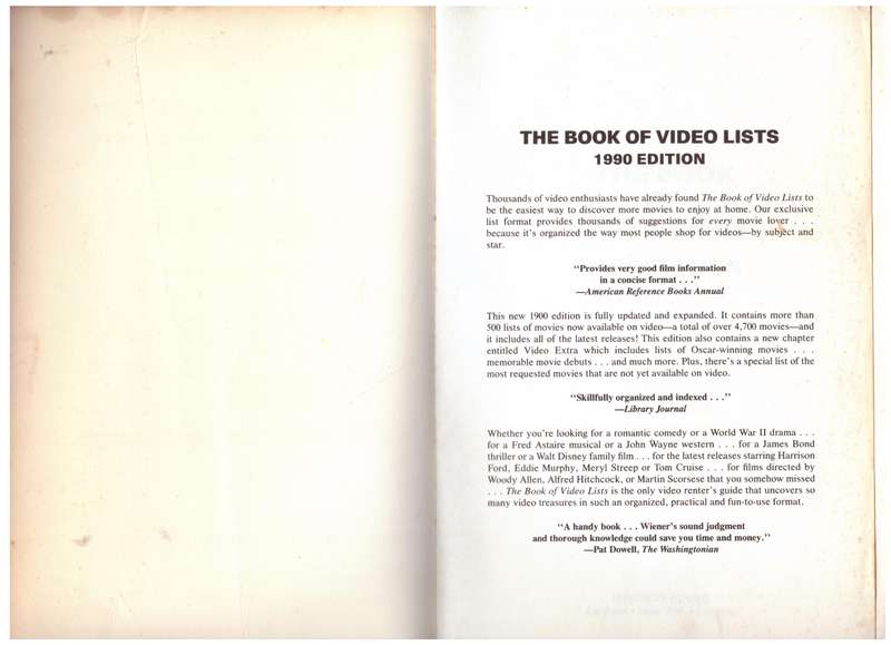 Book of Video Lists - Tom Wiener