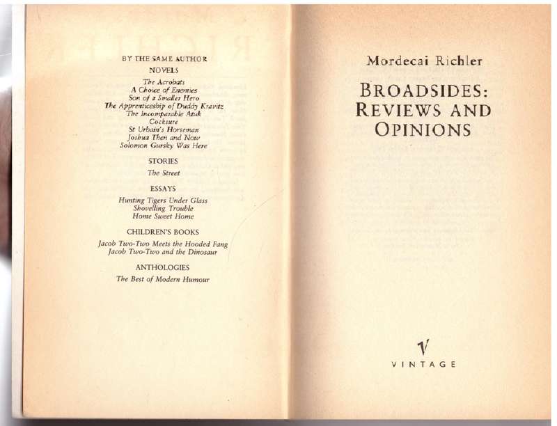 Broadsides: Review and Opinions - Mordecai Richler