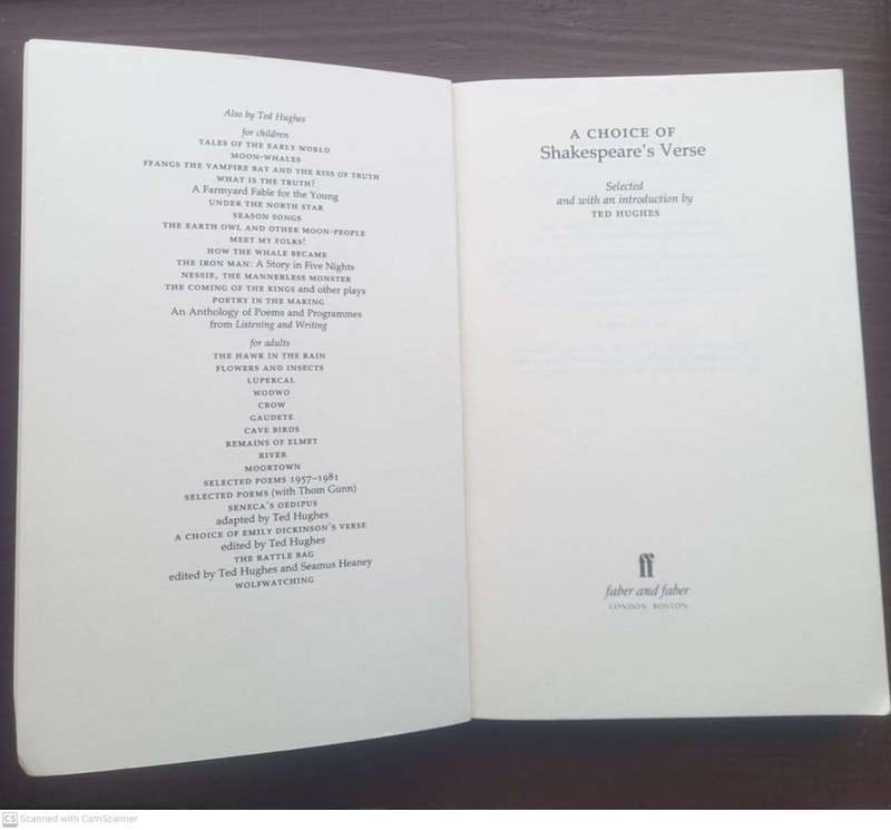 A Choice of Shakespeare's Verse -- Ted Hughes [Compiler]