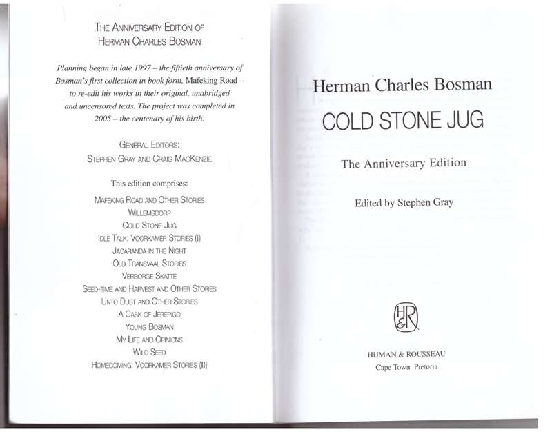 Cold Stone Jug -- Herman Charles Bosman