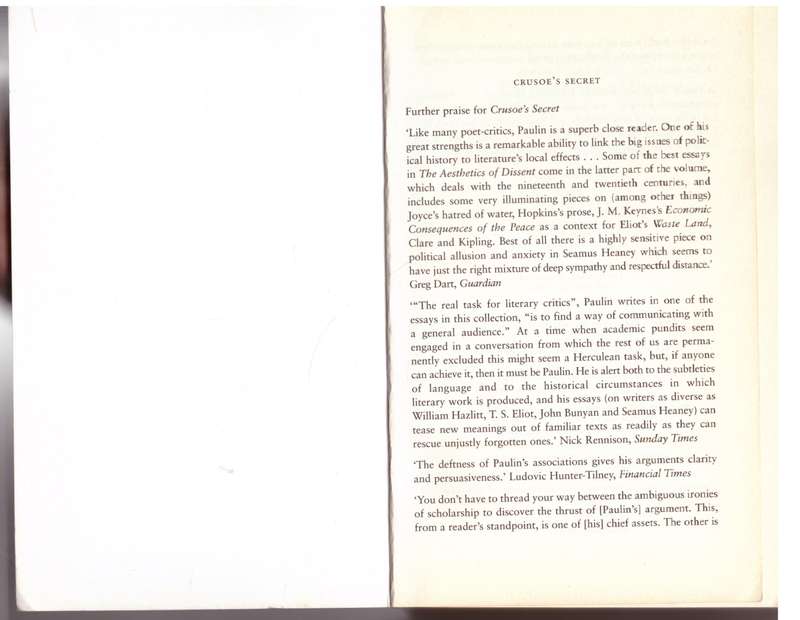 Crusoe's Secret: : The Aesthetics of Dissent - Tom Paulin
