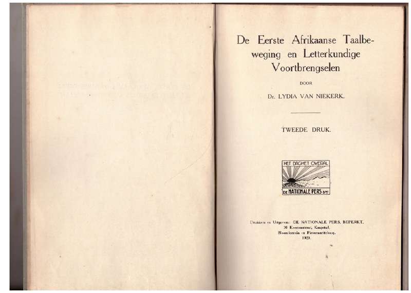 De eerste Afrikaanse taalbeweging en letterkundige voortbrengselen - Lydia Van Niekerk