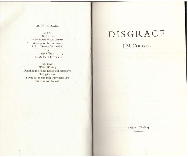 Disgrace - J. M. Coetzee