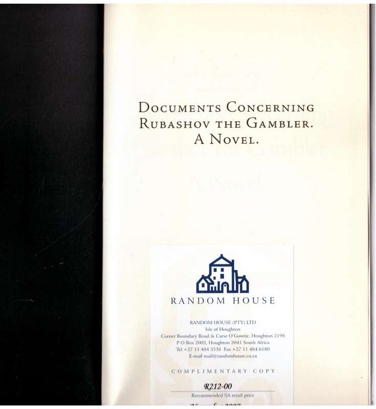 Documents Concerning Rubashov the Gambler: A Novel  --  Carl-Johan Vallgren