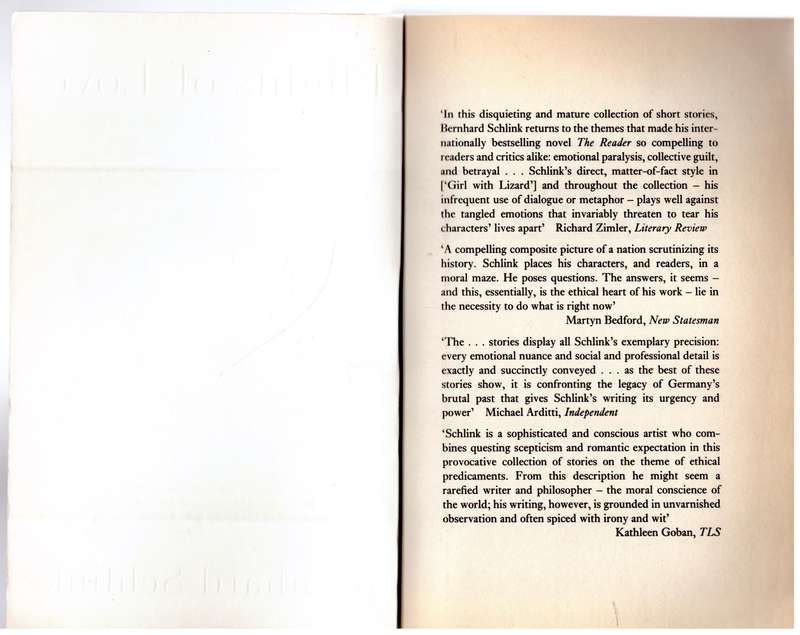Flights of Love: Stories --  Bernhard Schlink