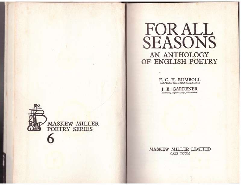 For all seasons: An anthology of English poetry  --  F. C. H. Rumboll,  J. B. Gardener [Editors]