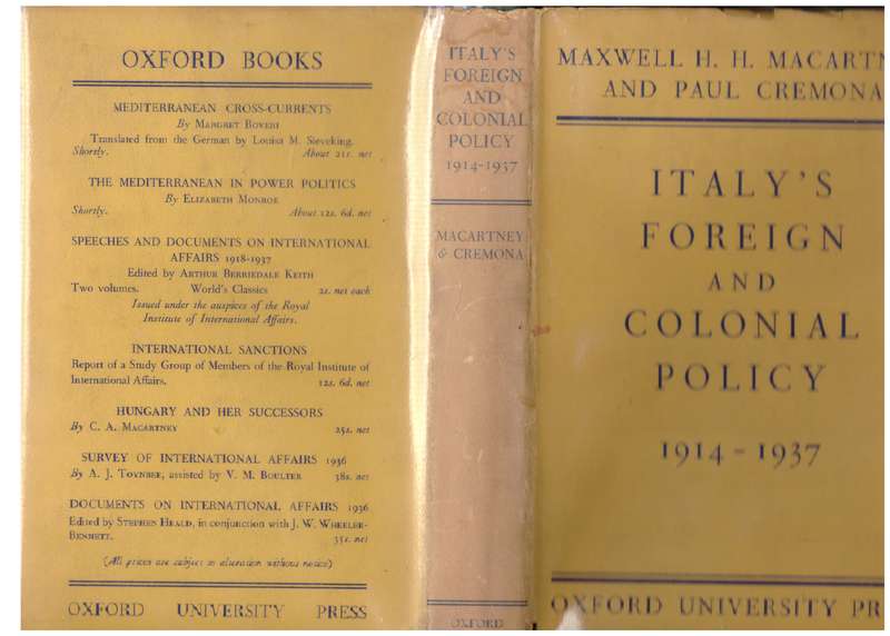 Italy's Foreign and Colonial Policy, 1914-1937 -- Maxwell H. H. Macartney, Paul Cremona