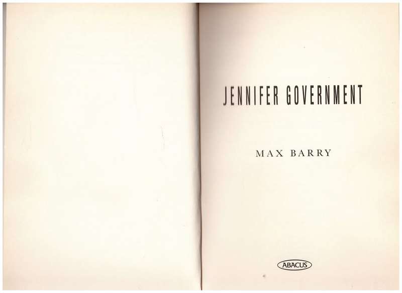 Jennifer Government: A Novel -- Max Barry