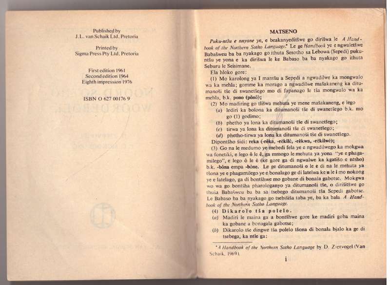 Klein Noord-Sotho woordeboek: N.-Sotho--Afrikaans--English, Afrikaans --N.-Sotho, English--N.-Sotho