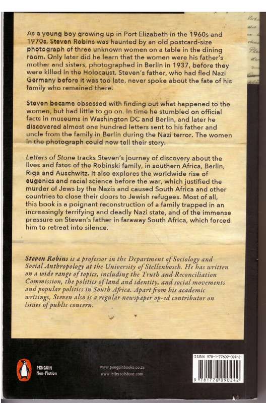 Letters of Stone: From Nazi Germany to South Africa -  Steven Robins