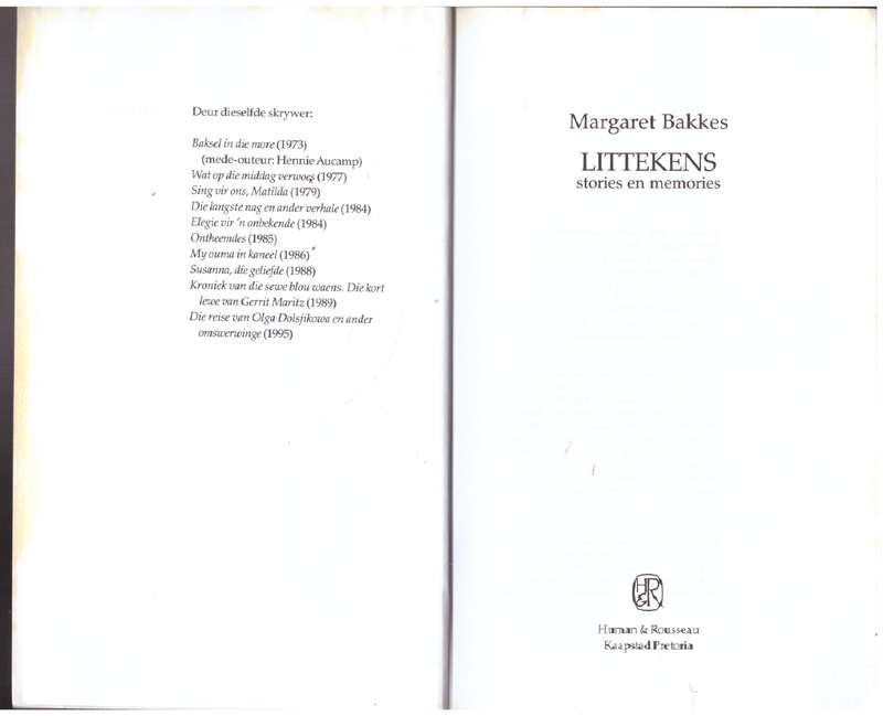 Littekens: stories en memories  --  Margaret Bakkes