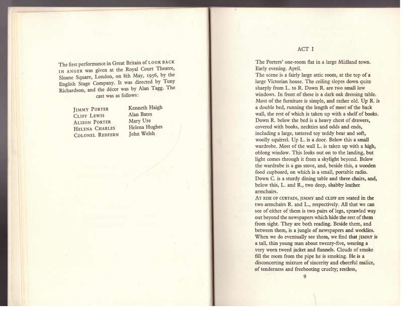 Look Back in Anger: A Play in Three Acts -- John Osborne