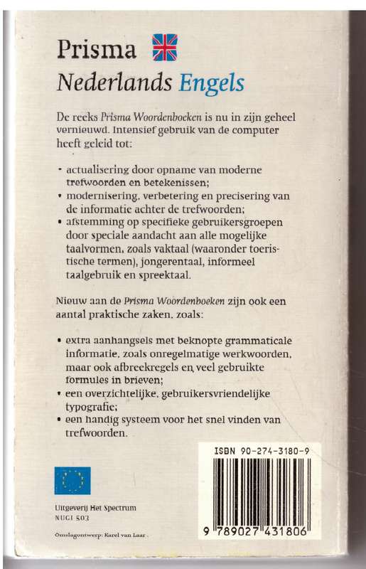 Prisma woordenboek: Nederlands-Engels  --  , G.J. Visser, A.F.M. De Knegt, C. De Knegt-Bos