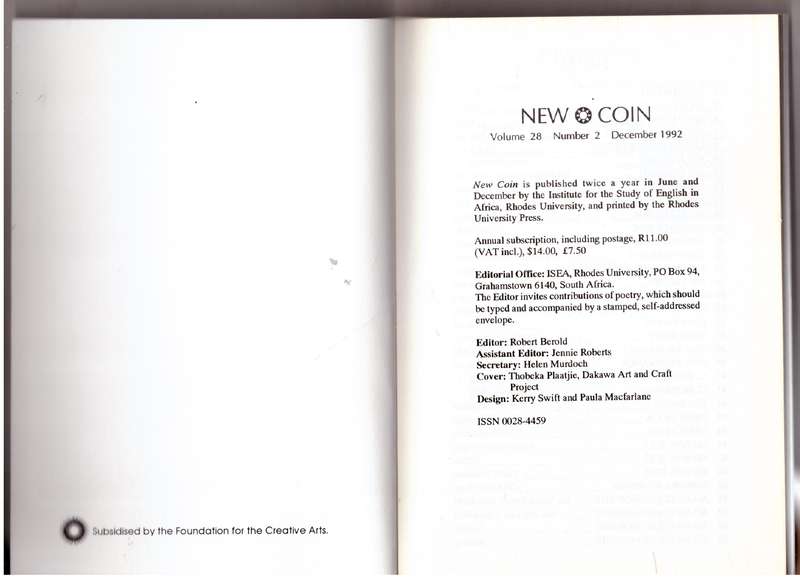 New Coin, Volume 28, Number 2, December 1992