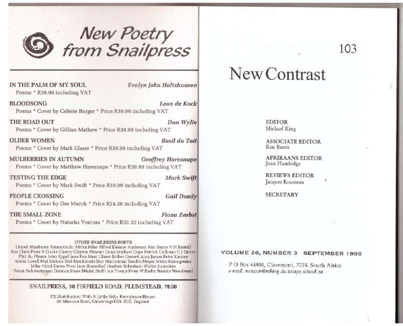 New Contrast 103 - Volume 26, Number 3, September 1998