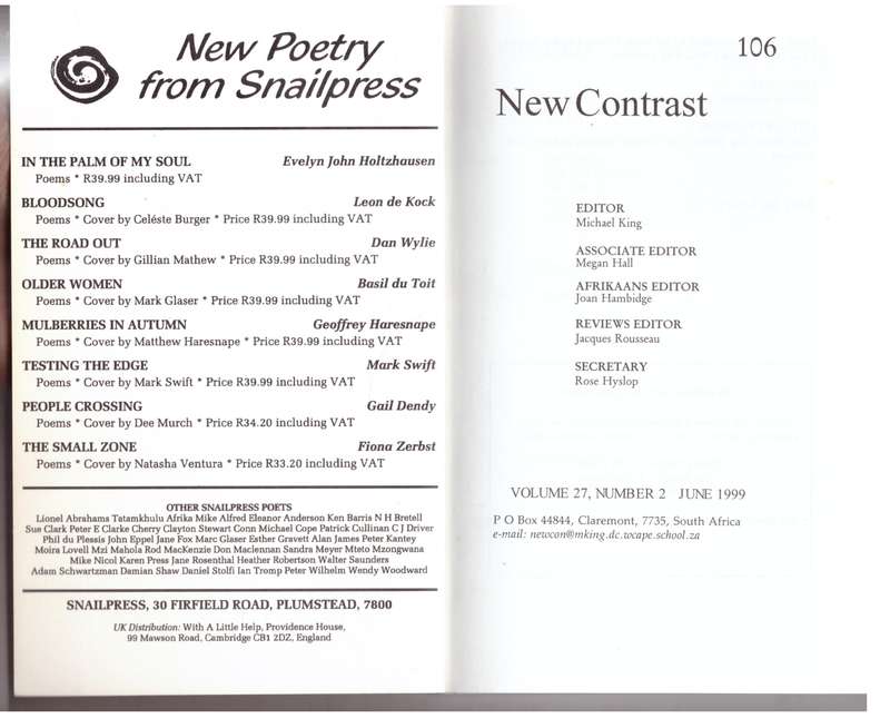 New Contrast 106 - Volume 27, No 2, June 1999