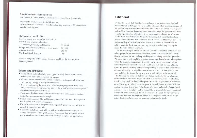 New Contrast 113, Volume 29, Number 1, Summer 2001