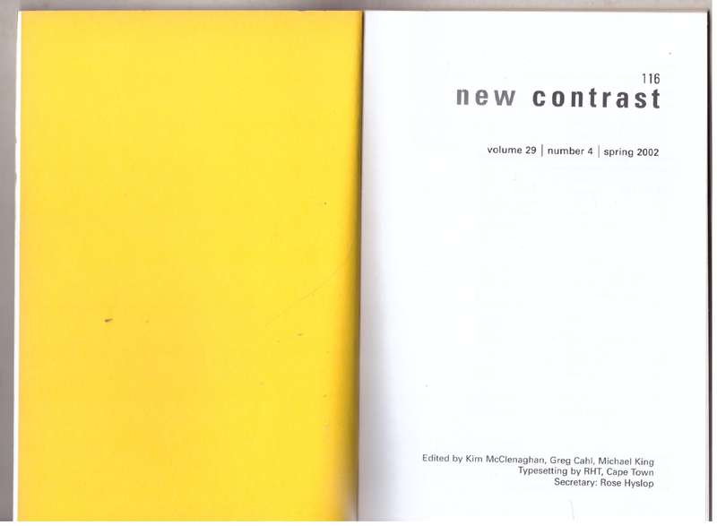 New Contrast 116 - Volume 29, Number 4, Spring 2002