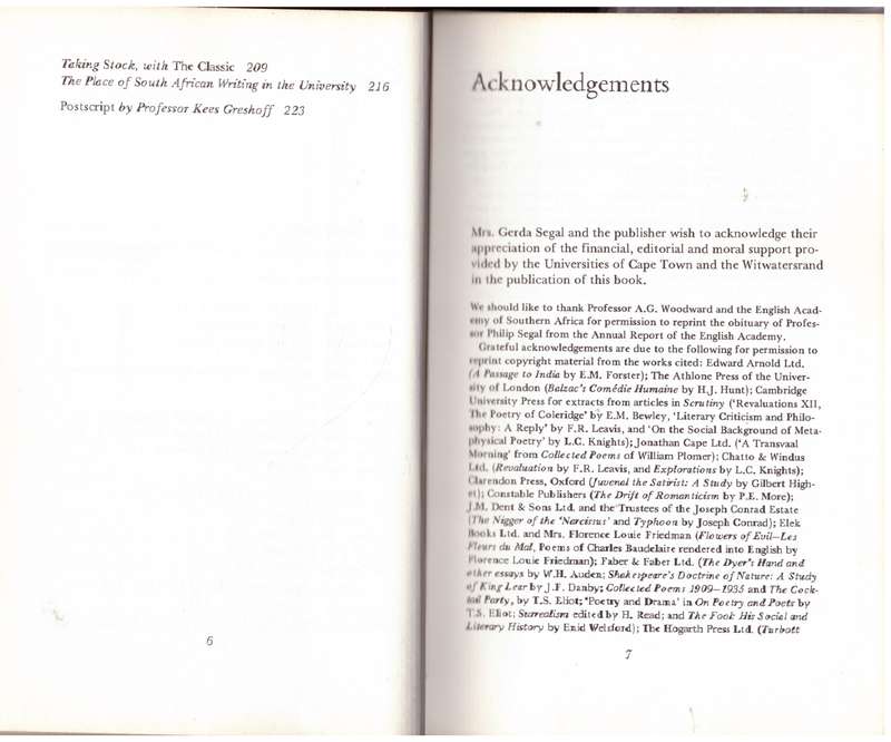 Philip Segal: essays and lectures: selected literary criticism - Marcia Leveson [Editor]