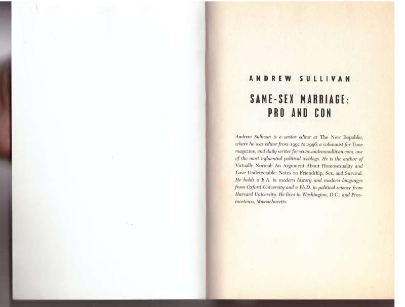 Same-Sex Marriage: Pro and Con - Andrew Sullivan
