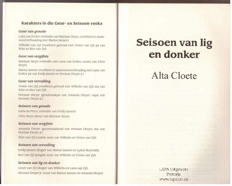 Seisoen van lig en donker -- Alta Cloete