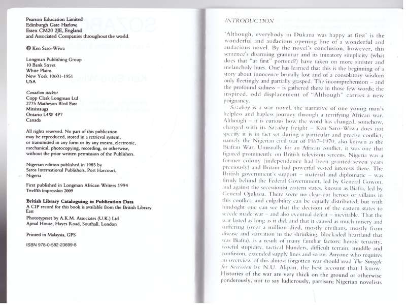 Sozaboy  --  Ken Saro-Wiwa