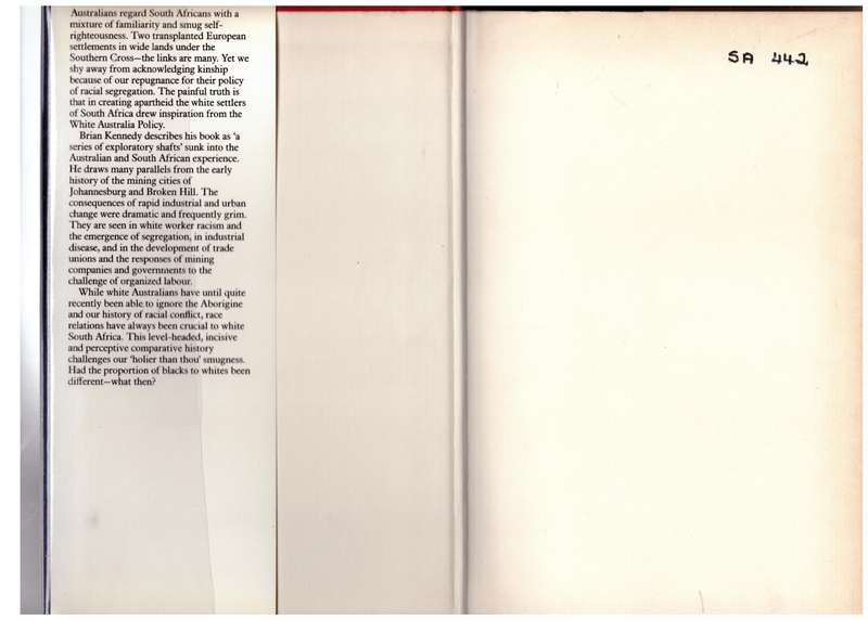 A Tale of Two Mining Cities: Johannesburg and Broken Hill. 1885-1925 -- Brian Kennedy