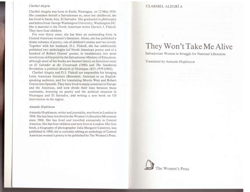 They Won't Take Me Alive: Salvadorean Women in Struggle for National Liberation - Claribel Alegría