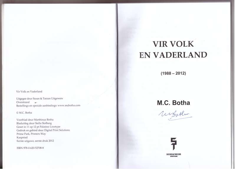 Vir volk en vaderland (1988-2012) --  M. C. Botha  **GETEKEN**
