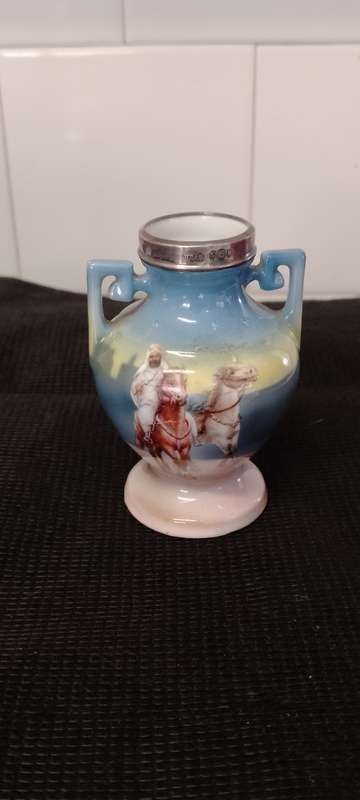 An ANTIQUE BAYREUTH BAVARIAN BUD VASE - SILVER COLLAR