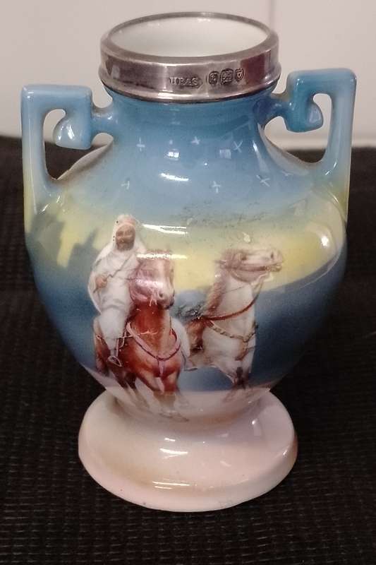 An ANTIQUE BAYREUTH BAVARIAN BUD VASE - SILVER COLLAR