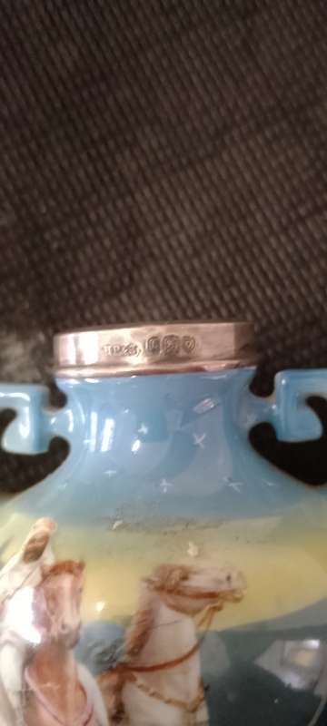 An ANTIQUE BAYREUTH BAVARIAN BUD VASE - SILVER COLLAR