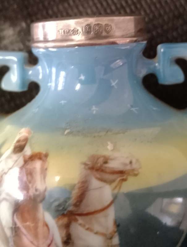An ANTIQUE BAYREUTH BAVARIAN BUD VASE - SILVER COLLAR