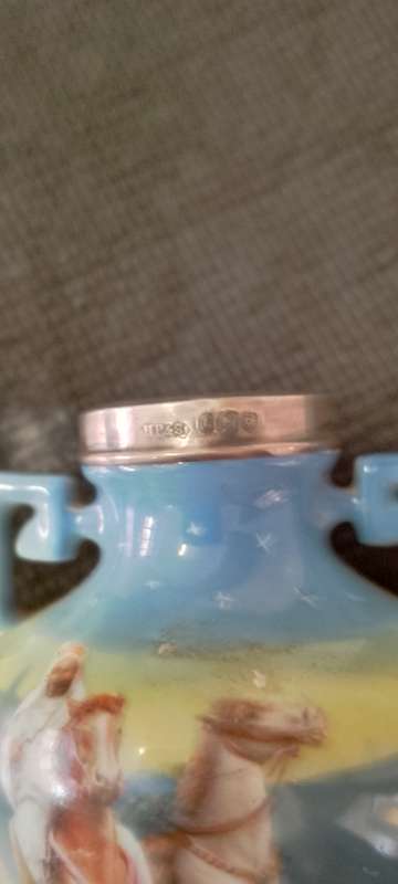 An ANTIQUE BAYREUTH BAVARIAN BUD VASE - SILVER COLLAR
