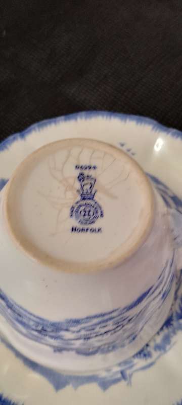 Antique Royal Doulton Norfolk Breakfast tea cup duo.