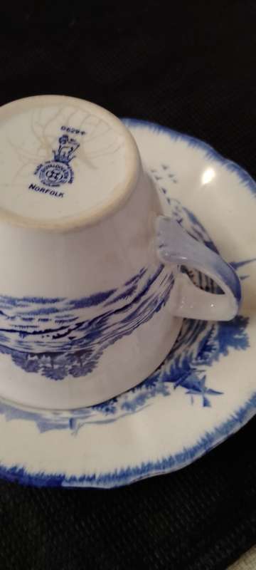 Antique Royal Doulton Norfolk Breakfast tea cup duo.