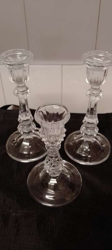 3x pressed glass candle holders