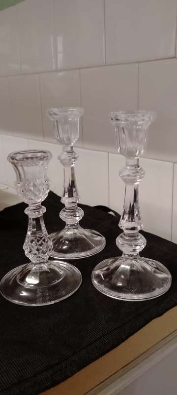 3x pressed glass candle holders