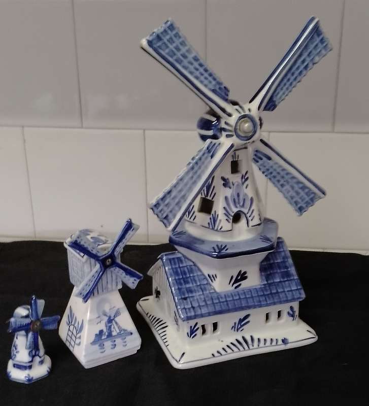 1x large delft hand painted windmill and 2 no name windmills